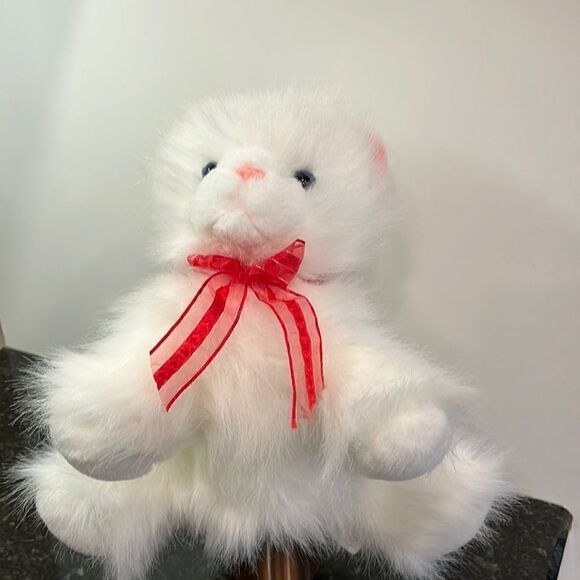 Animal Express Plush Cat Hand Puppet White Kitten Stuffed Blue Eyes Pink… - Picture 1 of 6